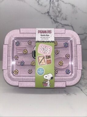 Peanuts Pink Floral Snoopy Bento Box with Utensils